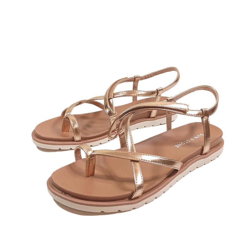 Sun + Stone Juune Sandals Womens 8.5 Rose Gold Strap Gladiator Flat Sandals New